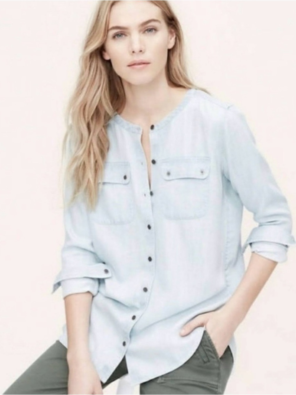Ann Taylor Loft softened chambray shirt sz xs